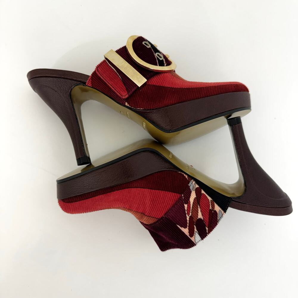 Emilio Pucci Firenze Multicolor Corduroy Platform Heeled Mules Shoes 36 (US 6) - Picture 10 of 15